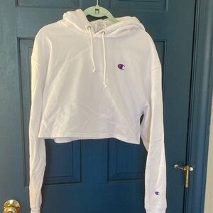 Champion White cropped Hoodie with Logo